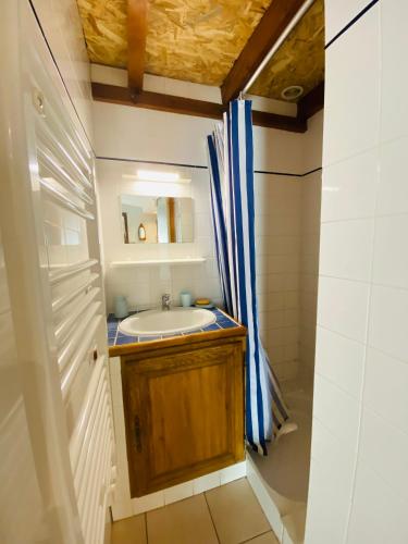 une salle de bain avec un lavabo et une douche dans l'établissement Villa climatisée 6 personnes avec parking, à Vias