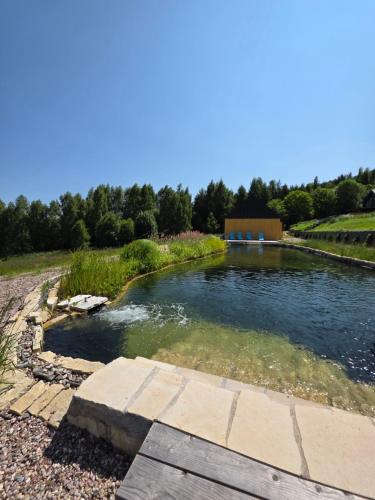 a pond in the middle of a field at Polana Jelenia Głowa in Wambierzyce