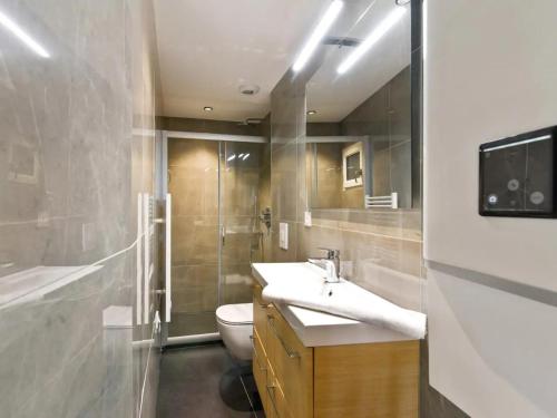 une salle de bain avec un lavabo et des toilettes dans l'établissement Magnifique Appartement Place du Capitole, à Toulouse