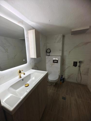 une salle de bain avec un lavabo et des toilettes dans l'établissement Private Room In a Shared Flat, à Thessalonique