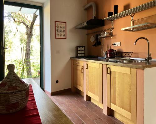 a kitchen with a sink and a counter top at La Casetta della Pietra in Montale