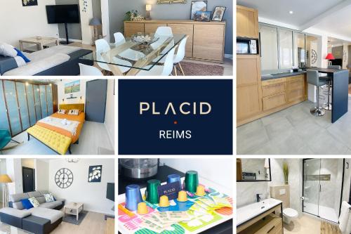 a collage of photos of a kitchen and a living room at Chez Clém - 3 chambres - garage privé - wifi - Netflix in Reims