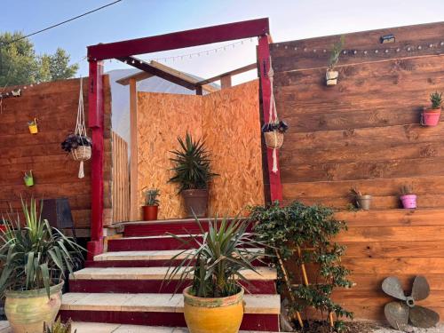 シス・フール・レ・プラージュにあるla Bulle de cocagneの階段と鉢植えの建物