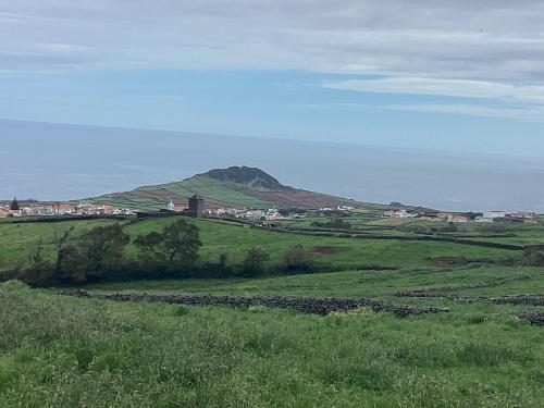 a green field with a mountain in the background at Casa das Cales - Grande in Angra do Heroísmo