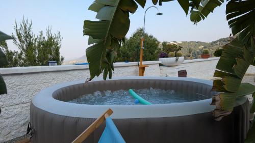 a hot tub filled with water in a backyard at Bellavista in Selva di Fasano