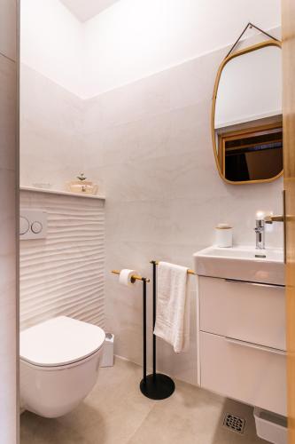 a bathroom with a toilet and a sink and a mirror at Kuća za odmor GOTA in Kljake