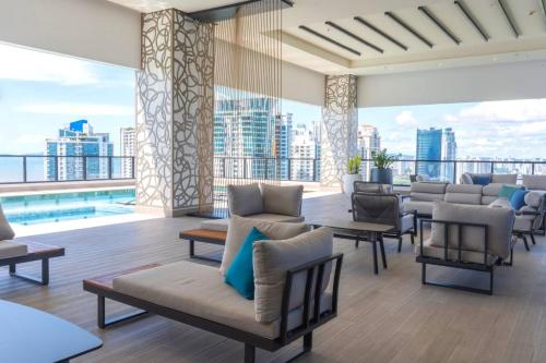 a hotel lobby with a view of the city at Deluxe Condo Suite 2BR With City View in Panama City