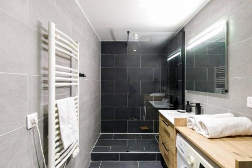 une salle de bain avec douche et lavabo dans l'établissement LE SUN-Cocon tout confort avec garage privatif, à Cagnes-sur-Mer