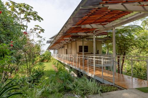a building with a deck in the middle of a forest at Cielo Lodge in Golfito