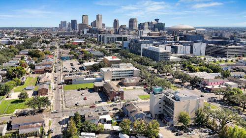 an aerial view of a city with tall buildings at Sleeps 24-spacious Suites Near Fq W Pool in New Orleans