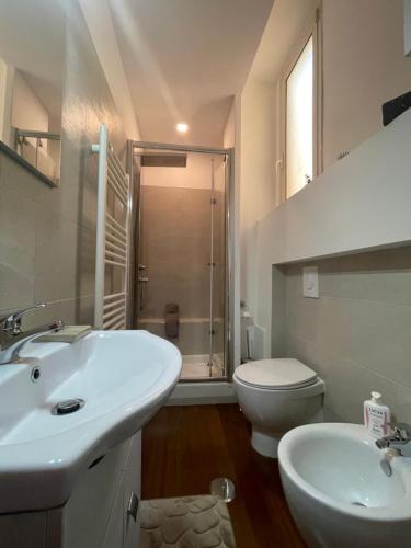 a white bathroom with a sink and a toilet at Home Dreams in Cosenza