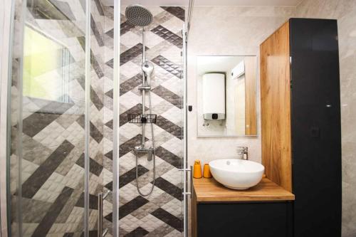 een badkamer met wastafel en douche bij Holiday home in Gruda 43517 in Gruda