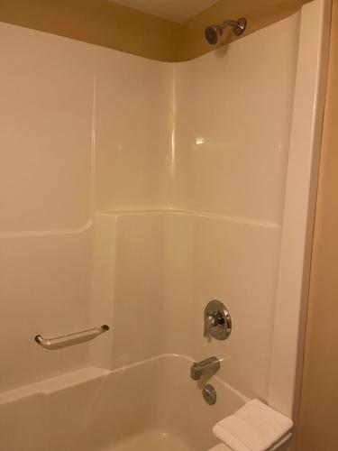 a bathroom with a white tub and a toilet at Revelstoke Lodge in Revelstoke