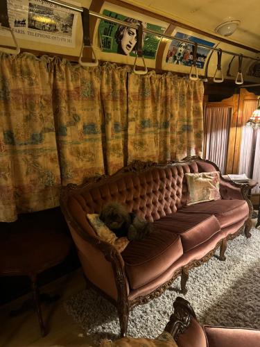 a couch with a teddy bear laying on it at Tell Tales Bed & Breakfast in Creswick