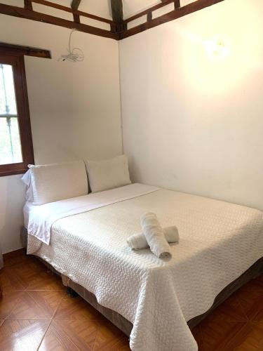莱瓦镇hospedaje a tres cuadras de la plaza的一张床上,里面放着两条毛巾