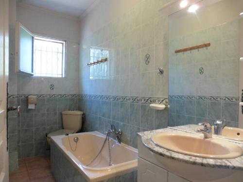 une salle de bain avec une baignoire, un lavabo et des toilettes dans l'établissement Country house with private terrace, Beaucaire, cleaning included, à Beaucaire