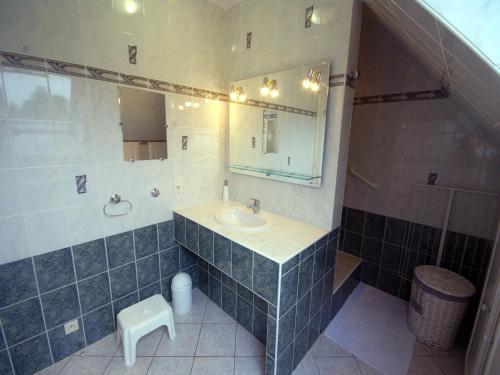 une salle de bain avec un lavabo et un miroir dans l'établissement Holiday Home in Epiniac near Mont-St-Michel, cleaning included, à Epiniac