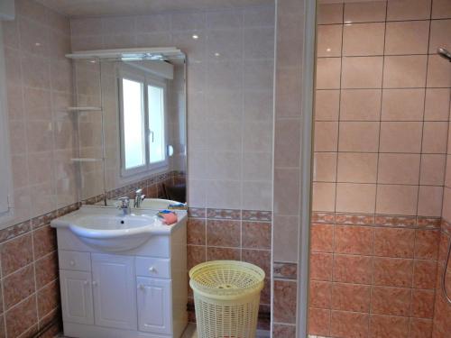 une salle de bain avec un lavabo et un miroir dans l'établissement Holiday Home in Vosges with Garden and BBQ, cleaning included, à Le Haut-du-Them