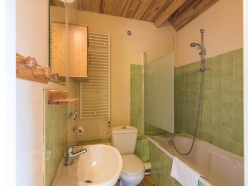 une salle de bain avec un lavabo, des toilettes et une douche dans l'établissement Cottage in Chaleix near Forest and Lake, cleaning included, à Chalais