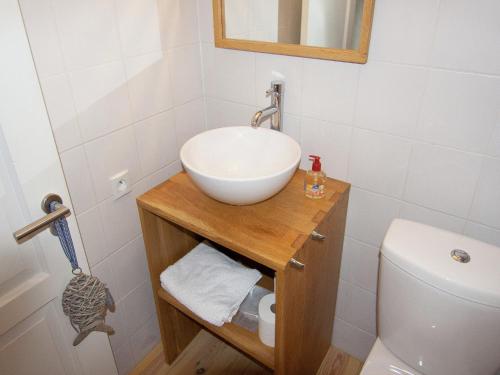 une salle de bain avec un lavabo et des toilettes dans l'établissement Cottage in France with Private Terrace, cleaning included, à Roussines