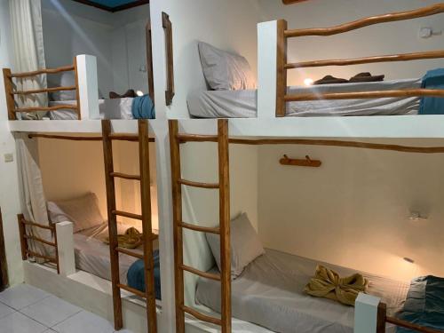 クタにあるAnjani Surf & Yoga Lodgeの部屋にある二段ベッドのグループ
