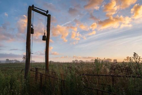 an old telephone pole in the middle of a field at Farm Stay Tiny House by Tiny Away in Braidwood