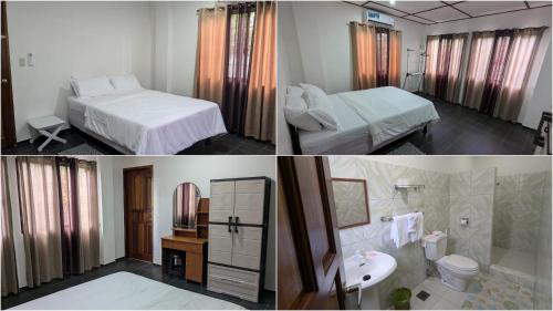 two pictures of a hotel room with two beds and a bathroom at PalomaVilla Resort Non Air-Condition Rooms in Bolod