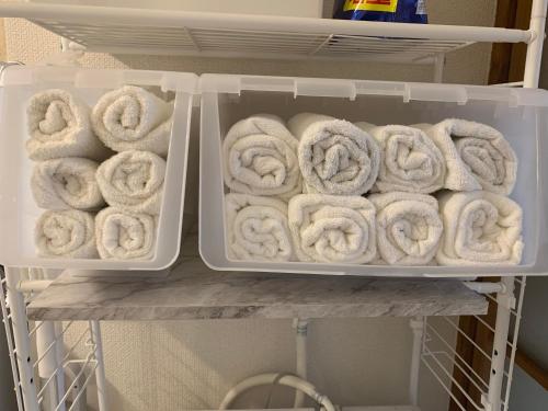 a refrigerator filled with lots of bagels at 203 Near Koiwa st Airport Disney Direct Bus Max3人 in Tokyo