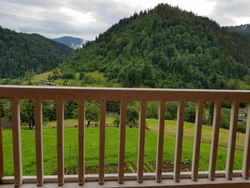 a balcony with a view of a mountain at Котедж Ксенія in Dzembronia