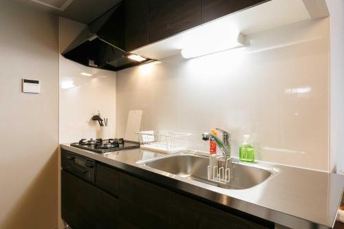 a kitchen with a sink and a stove at Twinberry CHITOSE in Chitose