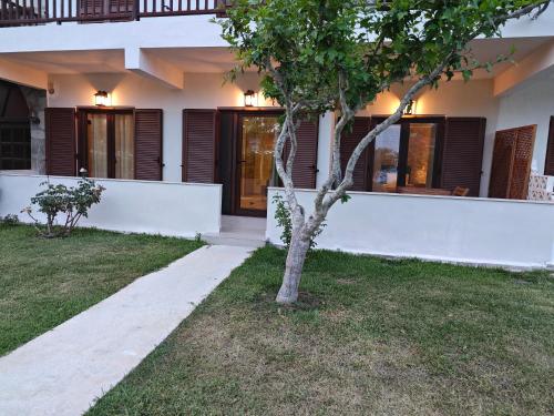 a house with a tree in the front yard at Sun And Roses Siviri in Siviri