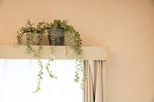a window ledge with a green ivy wreath at Lazurite GUESTHOUSE Pear Field in Inagi