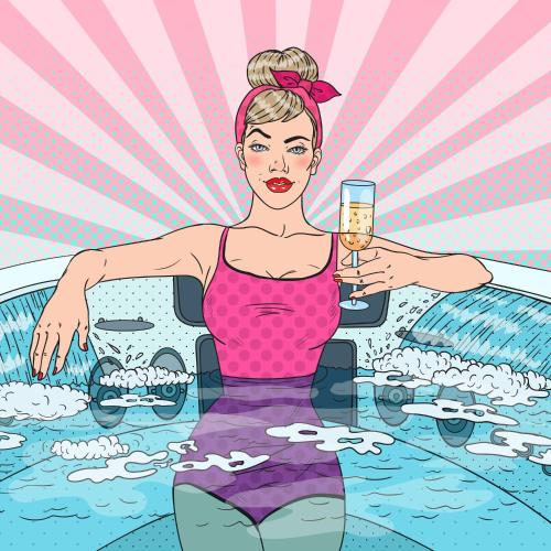 a woman in an airplane drinking a glass of champagne at Luxe Chalet Veluwe Private Hottub - Romantic Getaway - Veluwe in Voorthuizen
