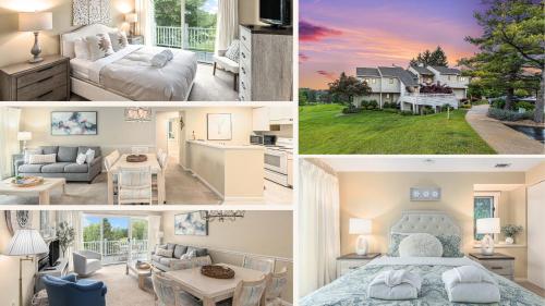 a collage of pictures of a bedroom and a living room at Beautiful Comfy 2 Bedroom Condo Stunning Golf Course Views 5166 in Traverse City