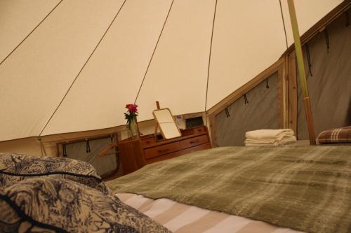 a bedroom in a dome tent with a bed at Hidden Valley Dorset in Powerstock