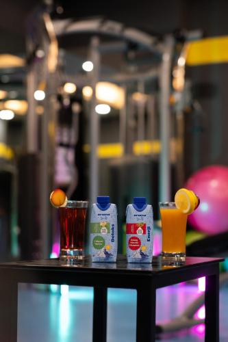 a table with some drinks and drinks on it at Avec Hotel in Canakkale