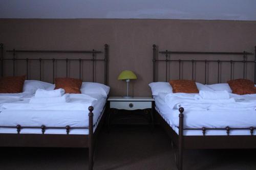 two beds sitting next to each other in a room at Sporthotel Patriot in Litoměřice