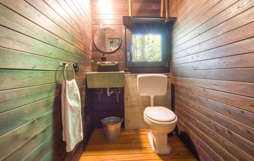a small bathroom with a toilet and a mirror at Nocellara in Alia
