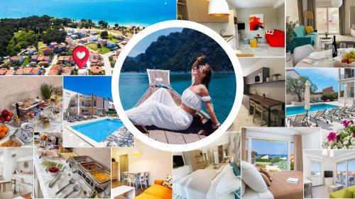 a collage of photos of a woman in a hotel at Apartments Villa Nina in Fažana