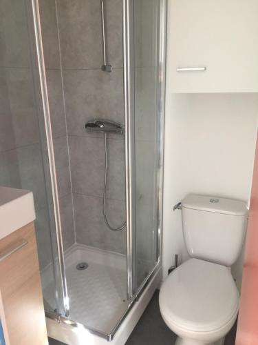 une salle de bain avec douche et toilettes dans l'établissement Studette refaite à neuf, à Amiens