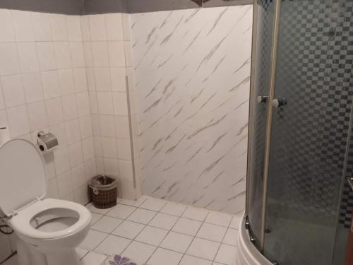 un bagno con wc e doccia di Ernur Pension a Çanakkale