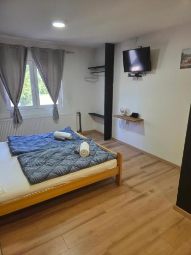 a bedroom with a bed with a tv on the wall at Country house Plitvice in Plitvica selo