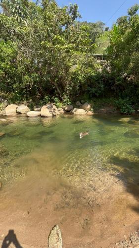 a body of water with rocks and trees at Hostal El Silencio Vivo in San Rafael