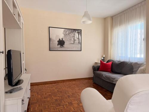 a living room with a couch and a tv at Green Door 3bdr flat City Centre in Nicosia