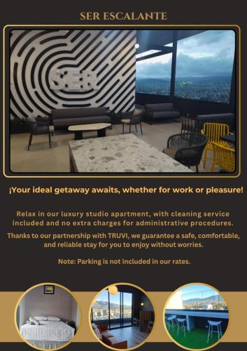 a flyer for a furniture store with a picture of a room at Chic Studio in Barrio Escalante in Tapantí
