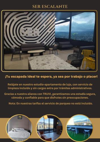 a flyer for the siren pavilion with a picture of a table and chairs at Chic Studio in Barrio Escalante in Tapantí
