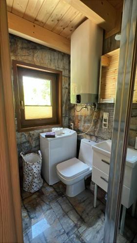 a bathroom with a toilet and a sink at DOMKI JANOSIK - Janosik Premium in Łopuszna
