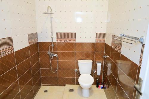 a bathroom with a toilet and a shower at Tomorrow Land villa in Luxor