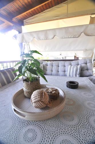 Palm Nest Villa with private pool in Chalkidikiにあるシーティングエリア