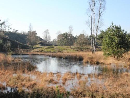 a river in the middle of a field at Chalet with covered terrace in the Leukermeer in Well
